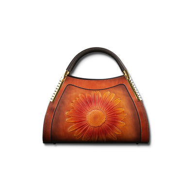 Messenger Bag Leather Sunflower Embossed Lady's Handbag