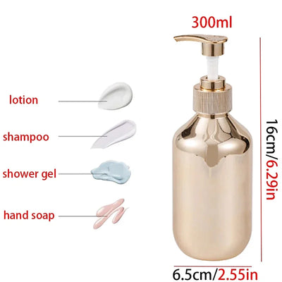 300ml Bath Hand Soap Dispensers Kitchen Gold Chrome Plastic Lotion Shampoo Bottles Rust-proof Boston Round Shower Gel Container