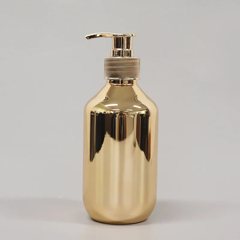 300ml Bath Hand Soap Dispensers Kitchen Gold Chrome Plastic Lotion Shampoo Bottles Rust-proof Boston Round Shower Gel Container