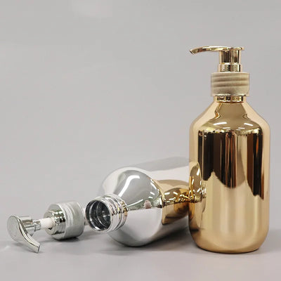 300ml Bath Hand Soap Dispensers Kitchen Gold Chrome Plastic Lotion Shampoo Bottles Rust-proof Boston Round Shower Gel Container