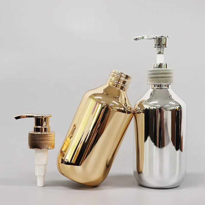 300ml Bath Hand Soap Dispensers Kitchen Gold Chrome Plastic Lotion Shampoo Bottles Rust-proof Boston Round Shower Gel Container